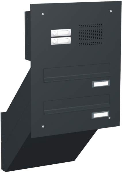 Briefkastenanlage Mauerdurchwurf mit gerader Frontplatte und Klingeln Modell M3 RAL 7016 %