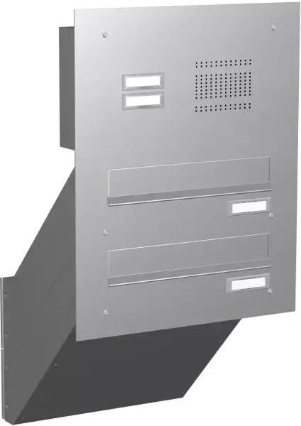 Briefkastenanlage Mauerdurchwurf in Edelstahl mit Klingeln Modell EM2 mit 2 Briefkästen %